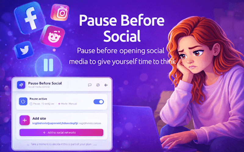 Limit Social Media promotional banner with pause timer popup and social network icons